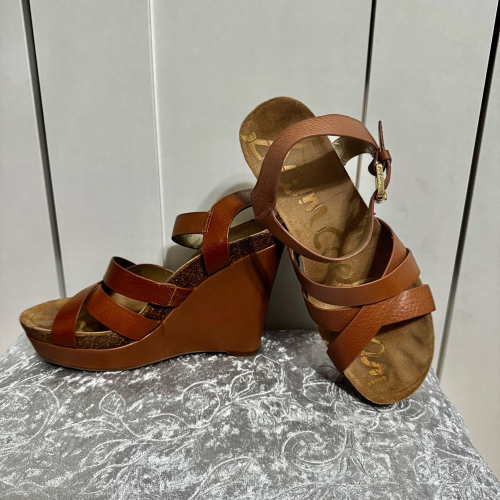 SAM EDELMAN Nelson Wedge Platform Sandal Tan